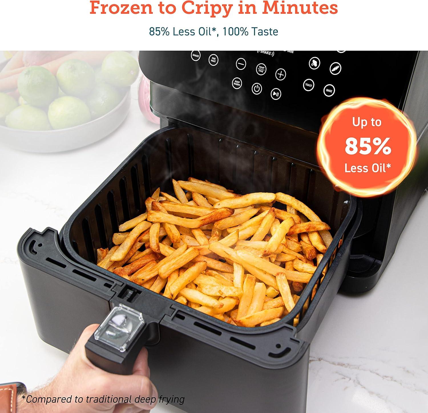 imageCOSORI 12in1 Air Fryer 58QT Toast Bake Nutrition Facts for 100 InApp Recipes AdaptIQ Tech Fast Cook for Main ampamp Side Dishes Snacks Leftovers Detachable Square Basket Dishwasher SafeBlack