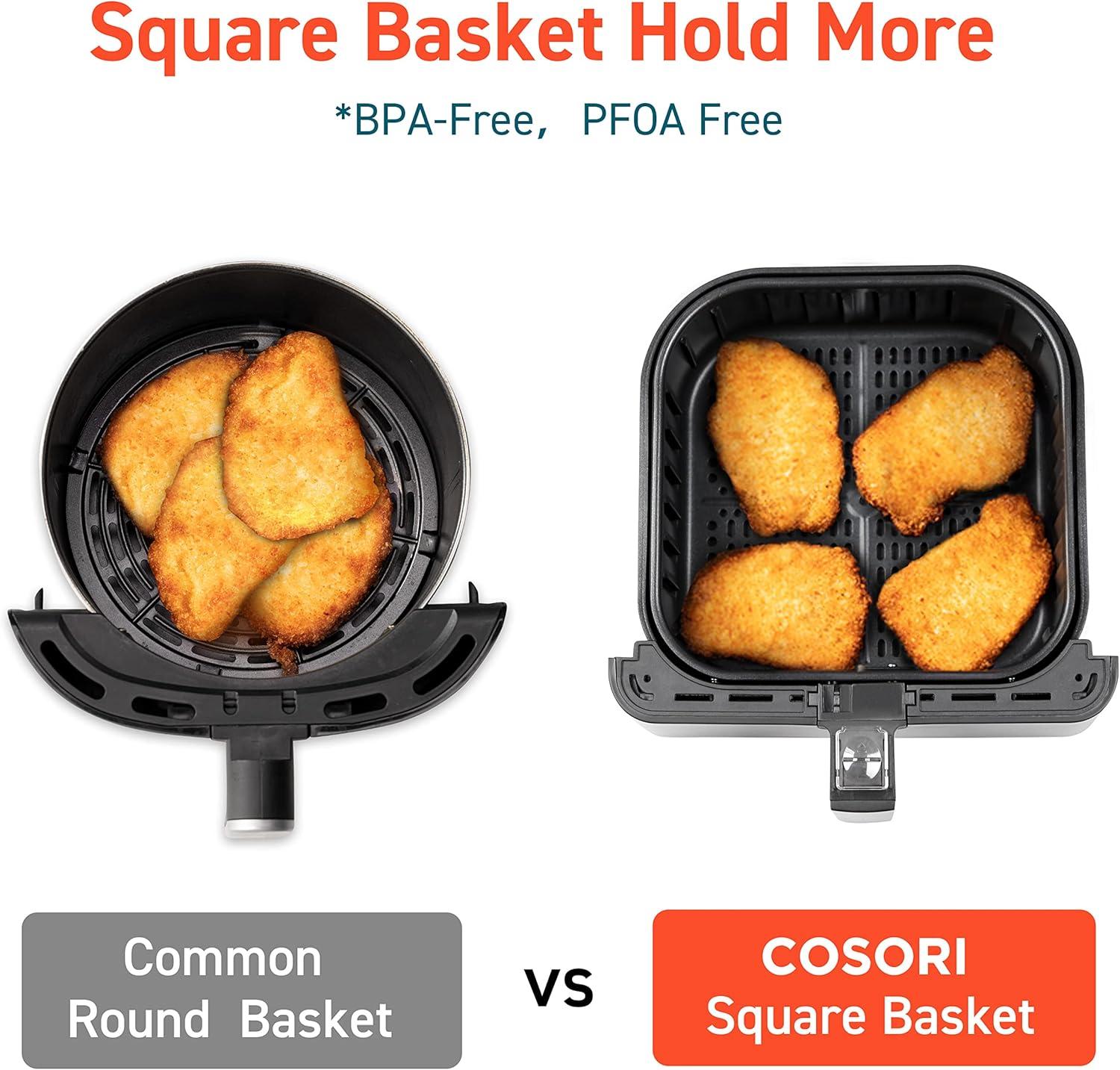 imageCOSORI 12in1 Air Fryer 58QT Toast Bake Nutrition Facts for 100 InApp Recipes AdaptIQ Tech Fast Cook for Main ampamp Side Dishes Snacks Leftovers Detachable Square Basket Dishwasher SafeBlackWIFI