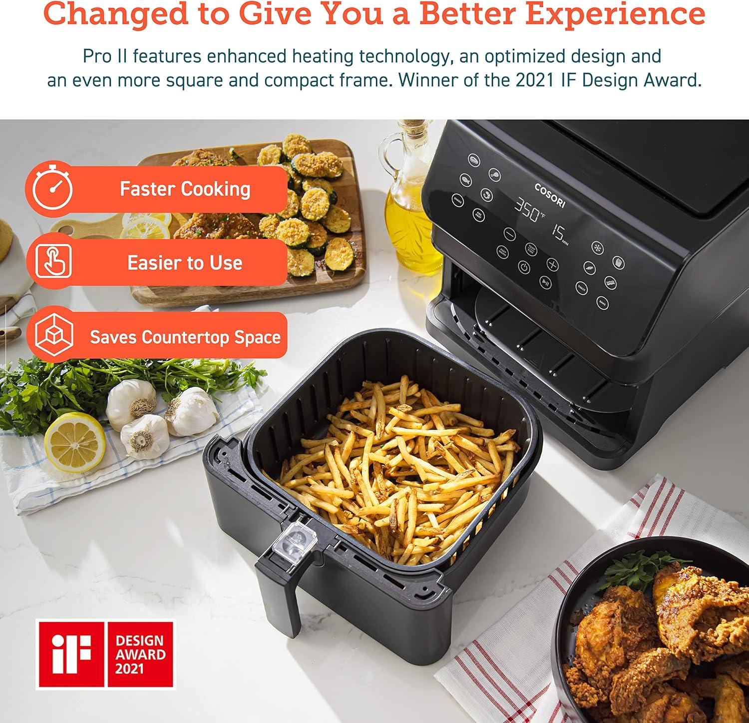 imageCOSORI 12in1 Air Fryer 58QT Toast Bake Nutrition Facts for 100 InApp Recipes AdaptIQ Tech Fast Cook for Main ampamp Side Dishes Snacks Leftovers Detachable Square Basket Dishwasher SafeBlack