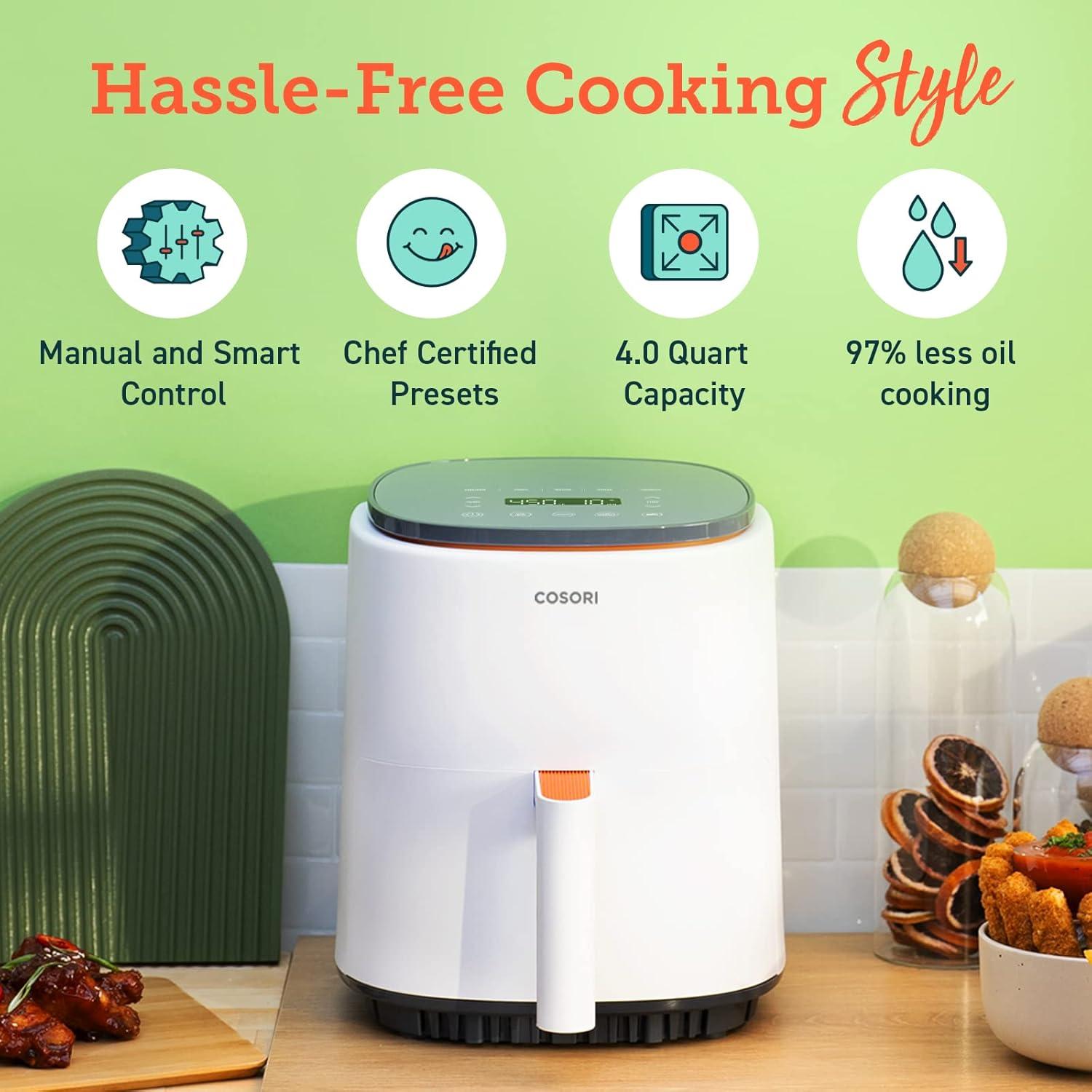 imageCOSORI Air Fryer 21 Qt 4in1 Small Mini Airfryer Bake Roast Reheat 97 Less Oil Compact ampamp Quiet Nonstick ampamp Dishwasher Safe Basket 30 InApp Recipes with Nutrition Facts AutoShut Off GreenWhite