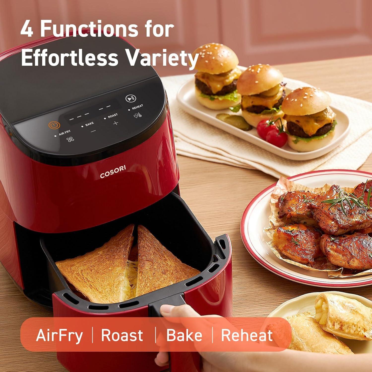 imageCOSORI Air Fryer 21 Qt 4in1 Small Mini Airfryer Bake Roast Reheat 97 Less Oil Compact ampamp Quiet Nonstick ampamp Dishwasher Safe Basket 30 InApp Recipes with Nutrition Facts AutoShut Off GreenRed