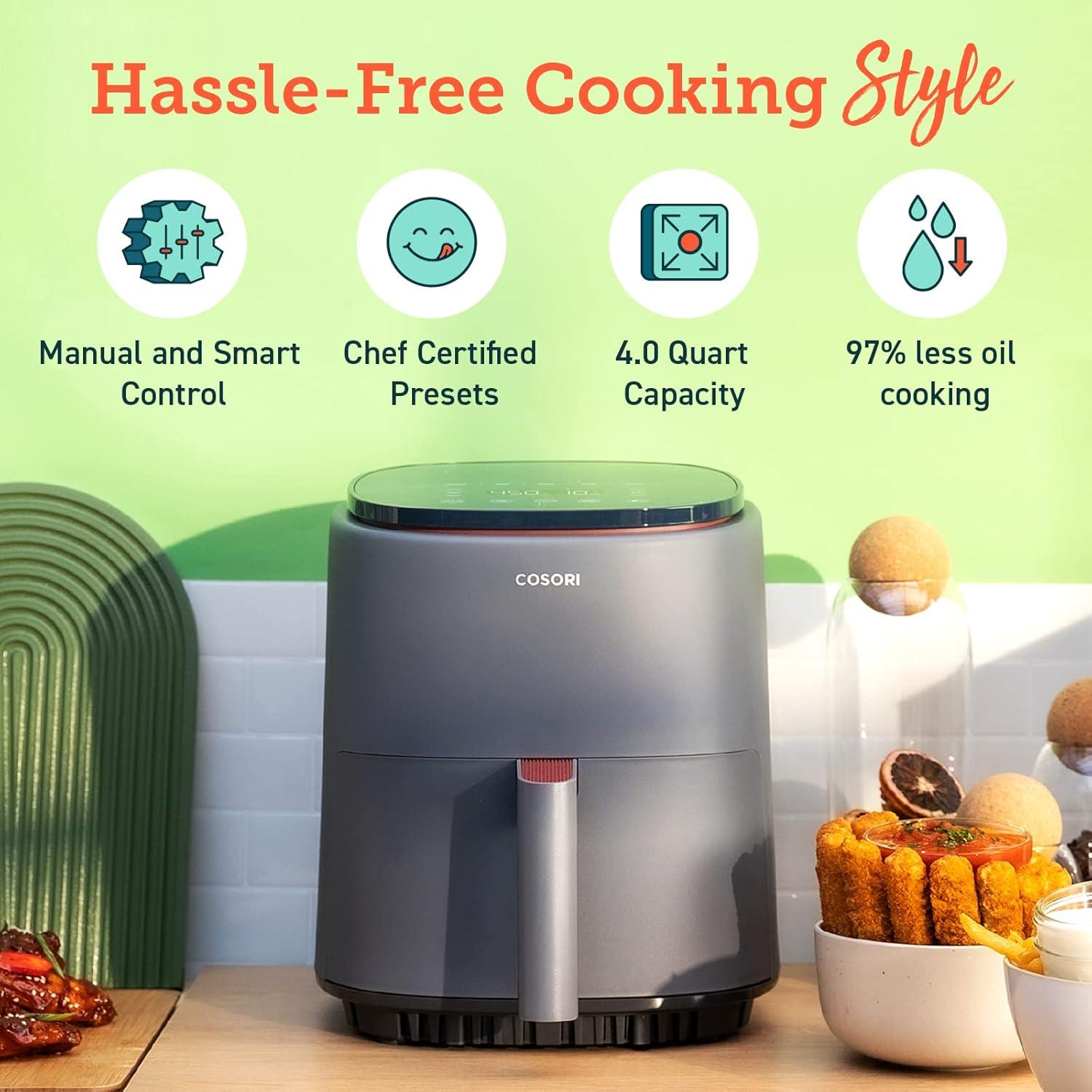 imageCOSORI Air Fryer 21 Qt 4in1 Small Mini Airfryer Bake Roast Reheat 97 Less Oil Compact ampamp Quiet Nonstick ampamp Dishwasher Safe Basket 30 InApp Recipes with Nutrition Facts AutoShut Off GreenTruffle Grey