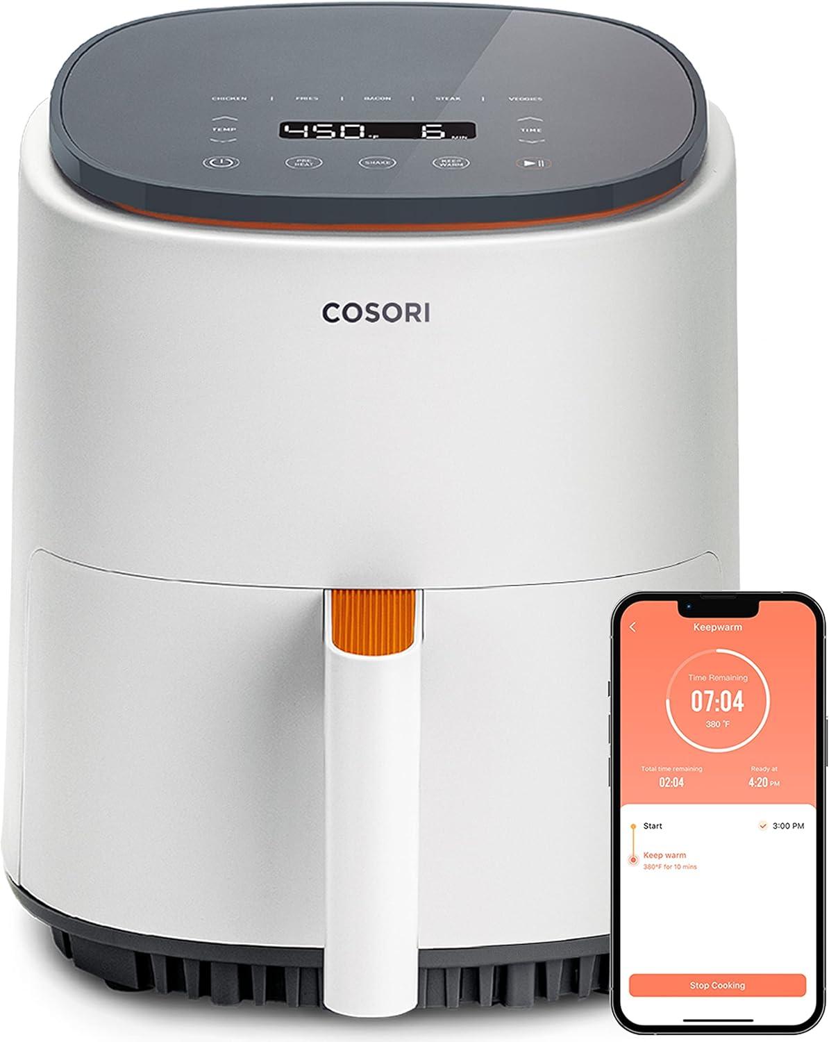 imageCOSORI Air Fryer 21 Qt 4in1 Small Mini Airfryer Bake Roast Reheat 97 Less Oil Compact ampamp Quiet Nonstick ampamp Dishwasher Safe Basket 30 InApp Recipes with Nutrition Facts AutoShut Off GreenWhite