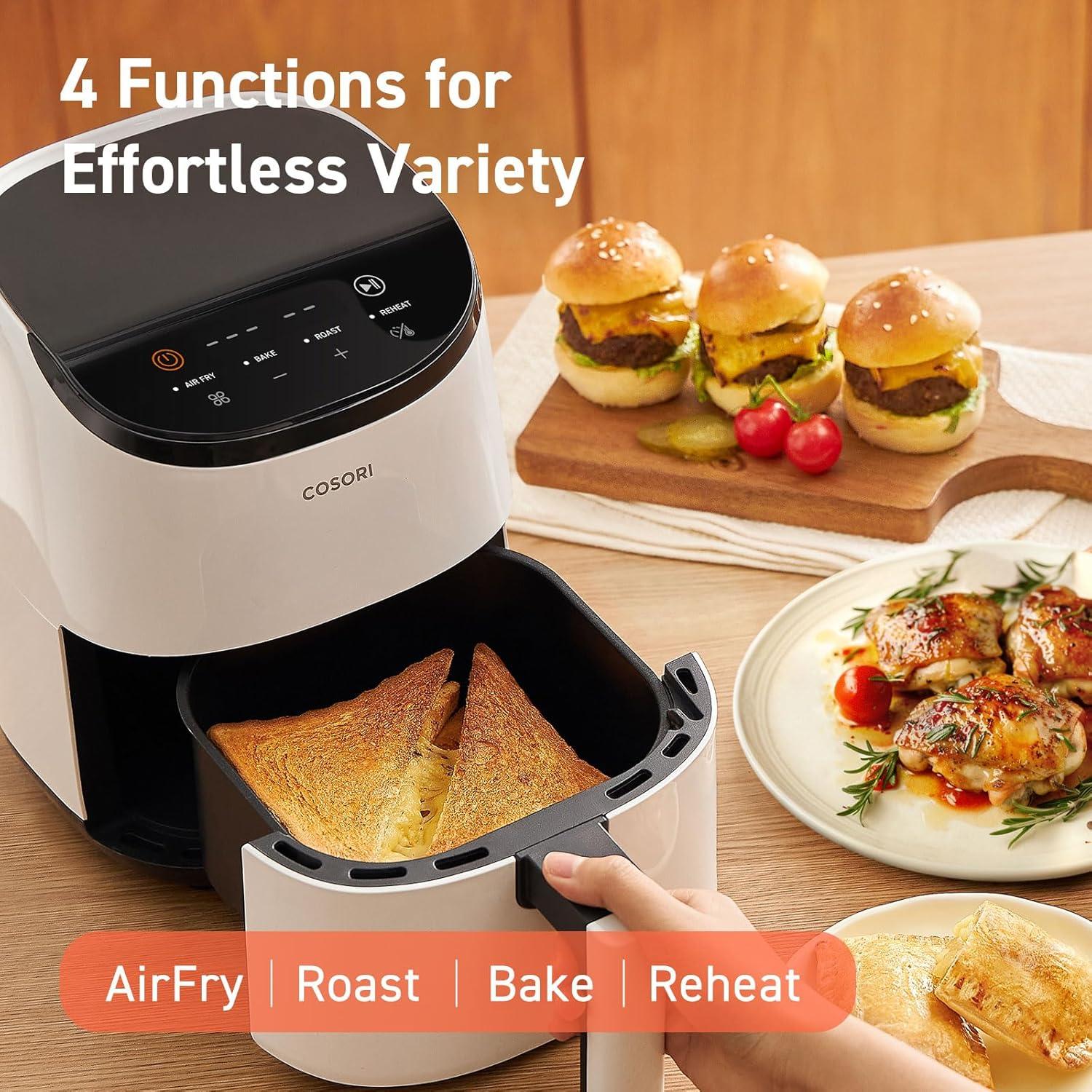 imageCOSORI Air Fryer 21 Qt 4in1 Small Mini Airfryer Bake Roast Reheat 97 Less Oil Compact ampamp Quiet Nonstick ampamp Dishwasher Safe Basket 30 InApp Recipes with Nutrition Facts AutoShut Off GreenWhite