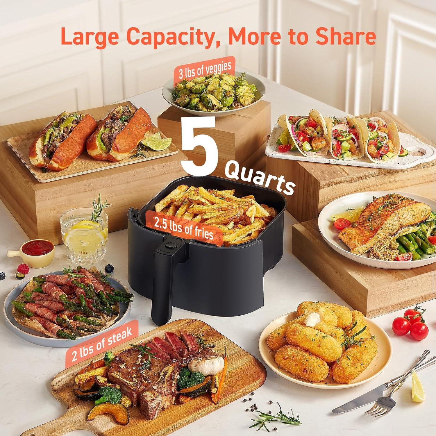 imageCOSORI Air Fryer Pro 9in1 Compact 5QT 450 Half Time ampamp ChefGrade Cook OneWipe Clean Glass Panel 130 InApp Recipes with Nutritional Info Nonstick ampamp DishwasherSafe Basket Ceramic GrayGray