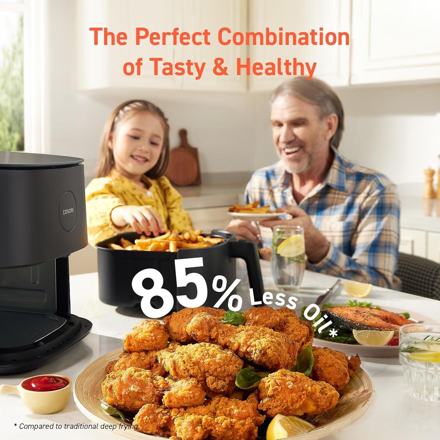 imageCOSORI Air Fryer Pro 9in1 Compact 5QT 450 Half Time ampamp ChefGrade Cook OneWipe Clean Glass Panel 130 InApp Recipes with Nutritional Info Nonstick ampamp DishwasherSafe Basket Ceramic GrayGray