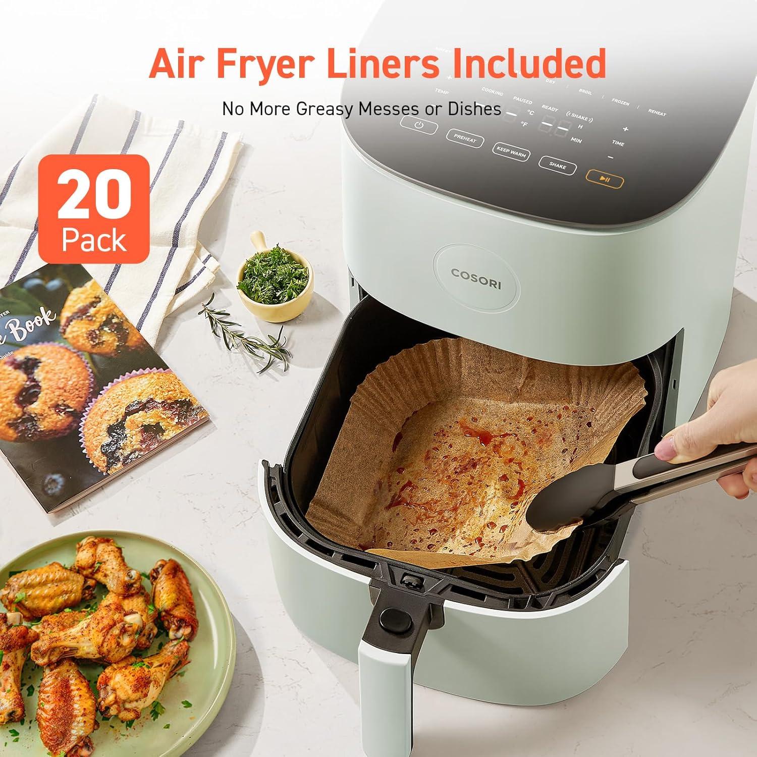 imageCOSORI Air Fryer Pro LE 5Qt Airfryer With 20PCS paper liners 10 Functions that Dry Bake Roast ampampPreheat Shake Reminder Up to 450 85 Oil less Compact 130 Recipes Dishwasher Safe WhiteGreen