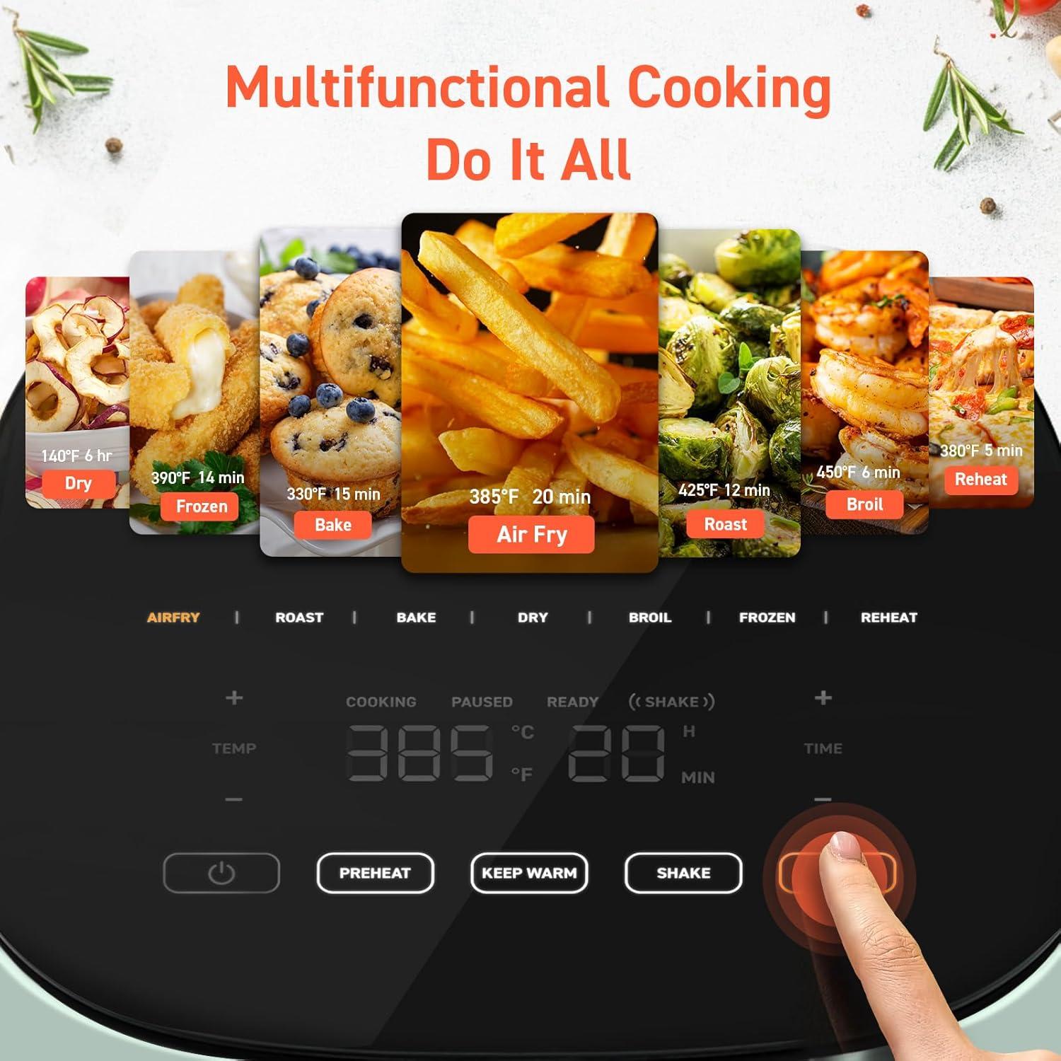 imageCOSORI Air Fryer Pro LE 5Qt Airfryer With 20PCS paper liners 10 Functions that Dry Bake Roast ampampPreheat Shake Reminder Up to 450 85 Oil less Compact 130 Recipes Dishwasher Safe WhiteGreen