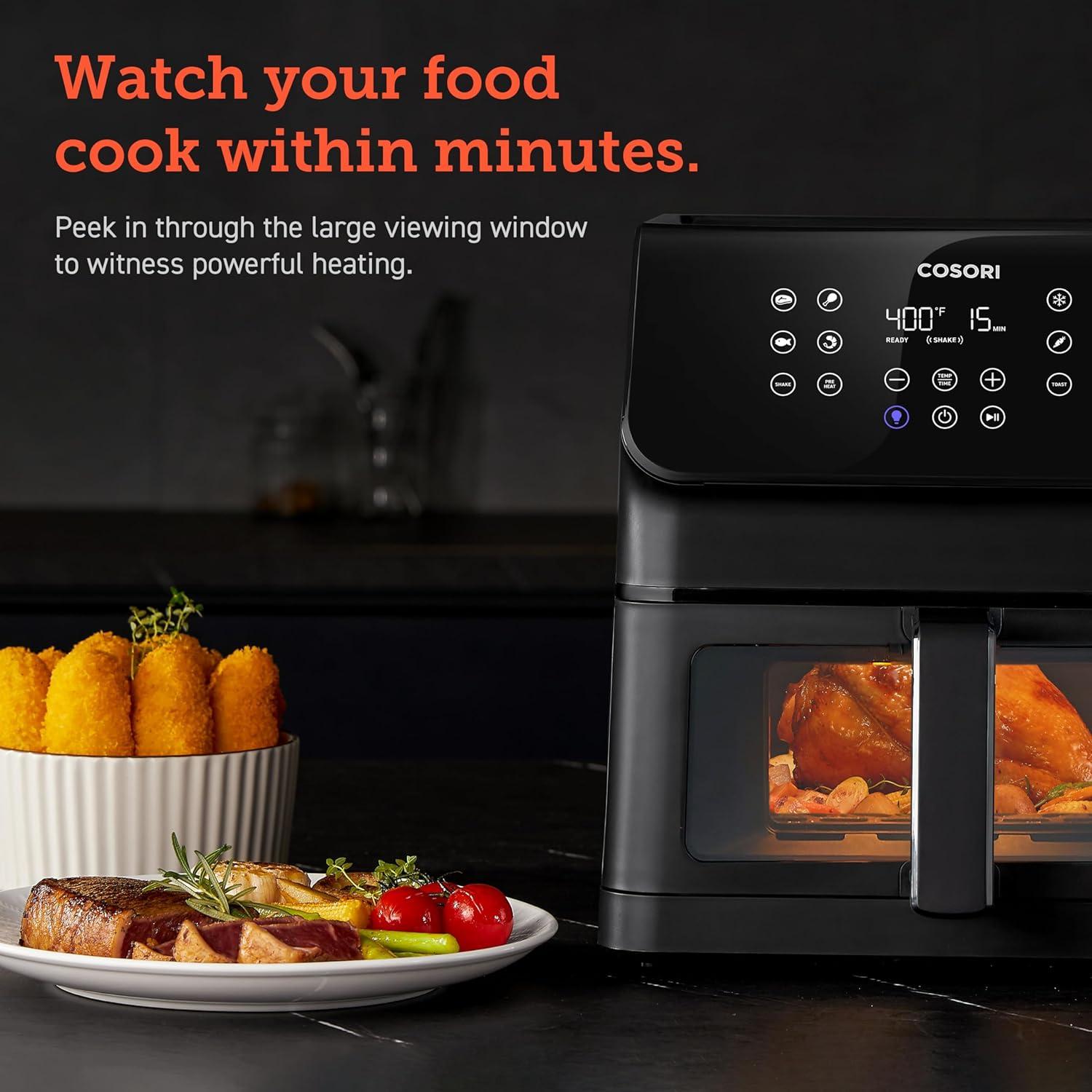 imageCOSORI Clear Window Air Fryer 65 Quart Large Compact Airfryer 12 OneTouch Savable Custom Functions Cookbooks and Online Recipes Nonstick and DishwasherSafe