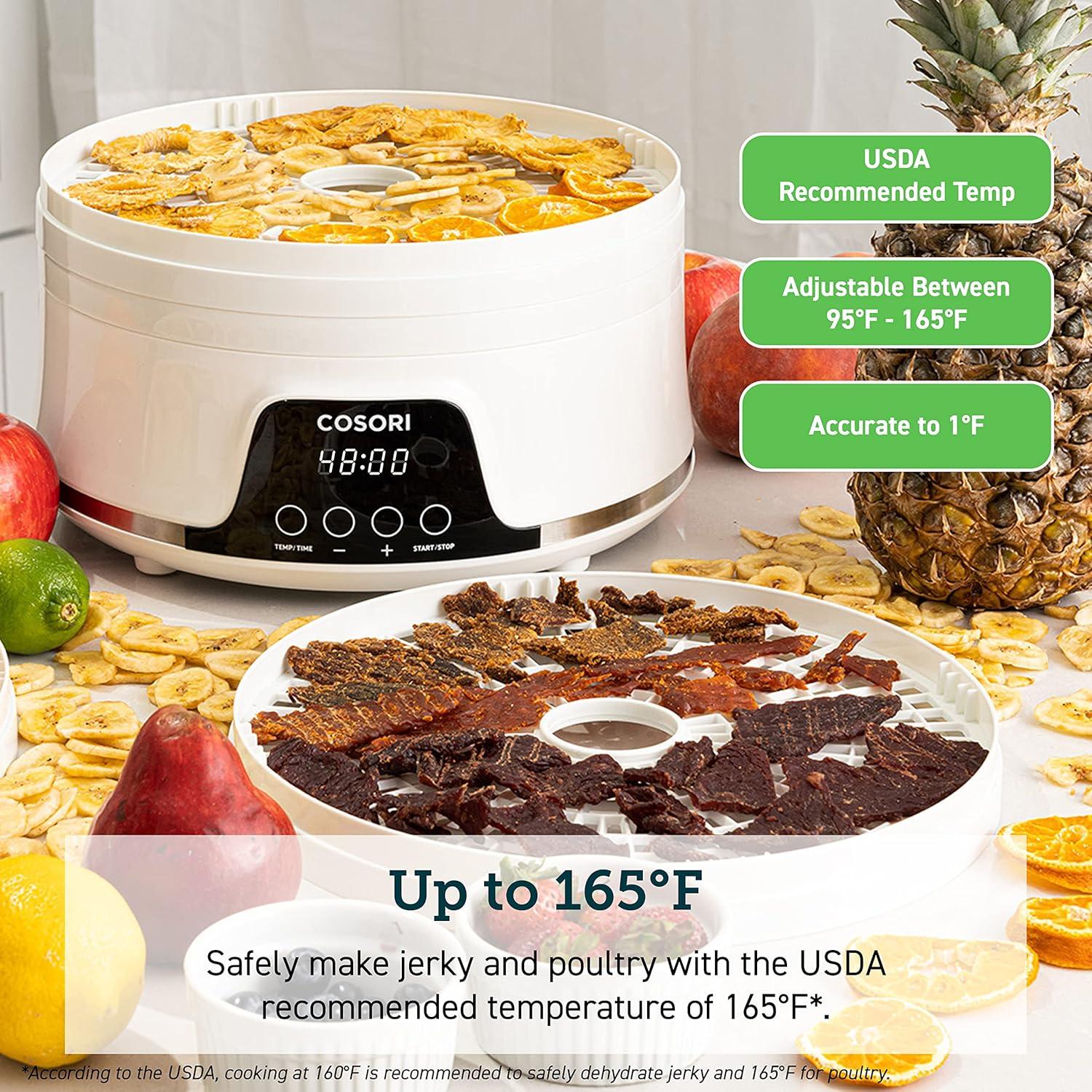 imageCOSORI Food Dehydrator Machine for Jerky 5 Trays with 165F Temperature Control and 48H Timer 350W Dryer for Fruit Herbs Meat Veggies and Dog Treats 50Recipes Book IncludedWhite