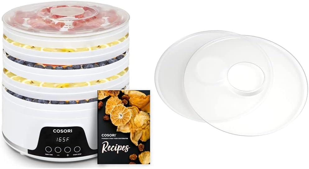 imageCOSORI Food Dehydrator Machine for Jerky 5 Trays with 165F Temperature Control and 48H Timer 350W Dryer for Fruit Herbs Meat Veggies and Dog Treats 50Recipes Book IncludedWhite
