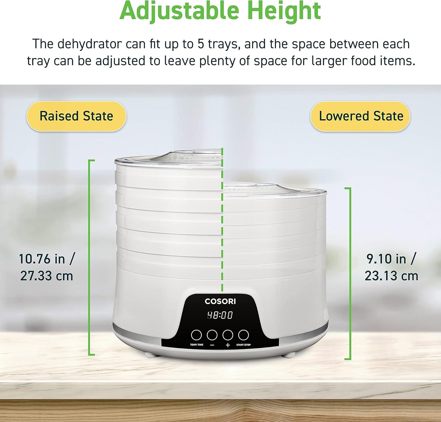 imageCOSORI Food Dehydrator Machine for Jerky 5 Trays with 165F Temperature Control and 48H Timer 350W Dryer for Fruit Herbs Meat Veggies and Dog Treats 50Recipes Book IncludedWhite