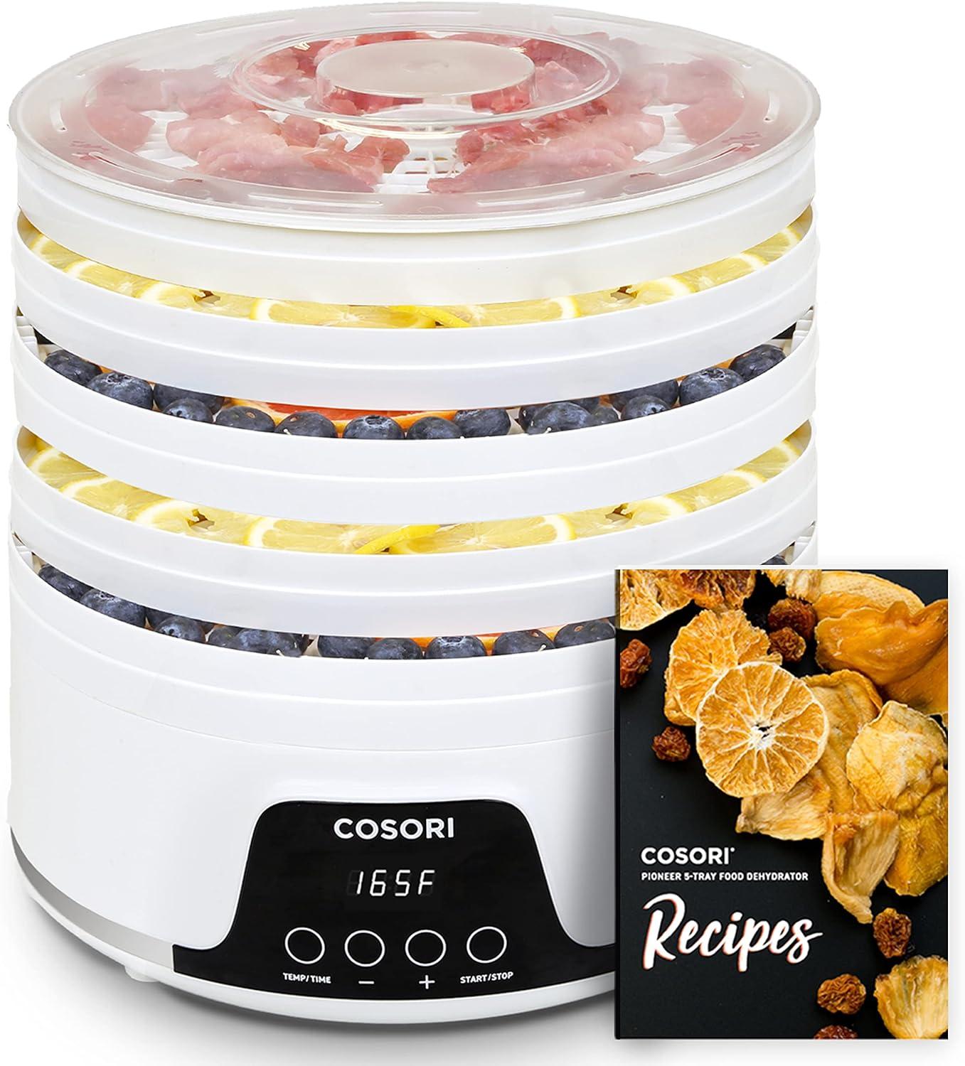 imageCOSORI Food Dehydrator Machine for Jerky 5 Trays with 165F Temperature Control and 48H Timer 350W Dryer for Fruit Herbs Meat Veggies and Dog Treats 50Recipes Book IncludedWhite