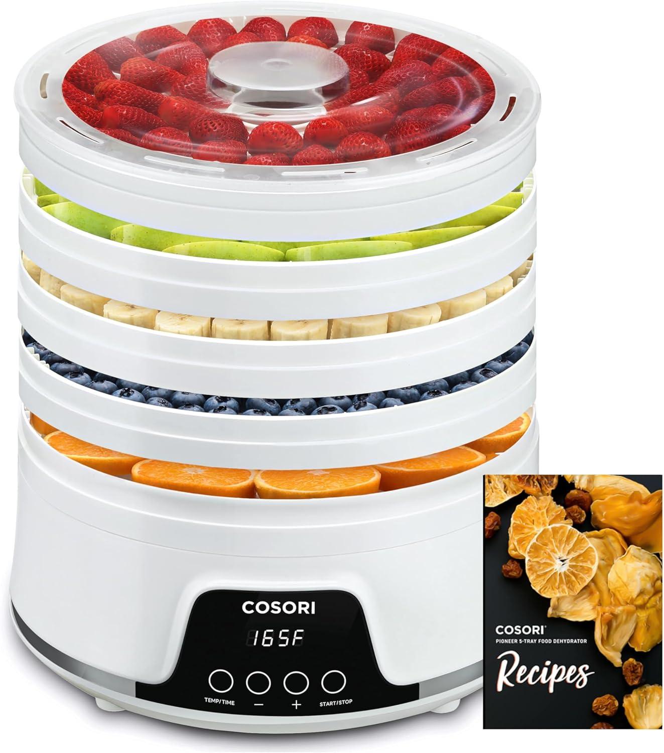 imageCOSORI Food Dehydrator Machine for Jerky 5 Trays with 165F Temperature Control and 48H Timer 350W Dryer for Fruit Herbs Meat Veggies and Dog Treats 50Recipes Book IncludedWhite