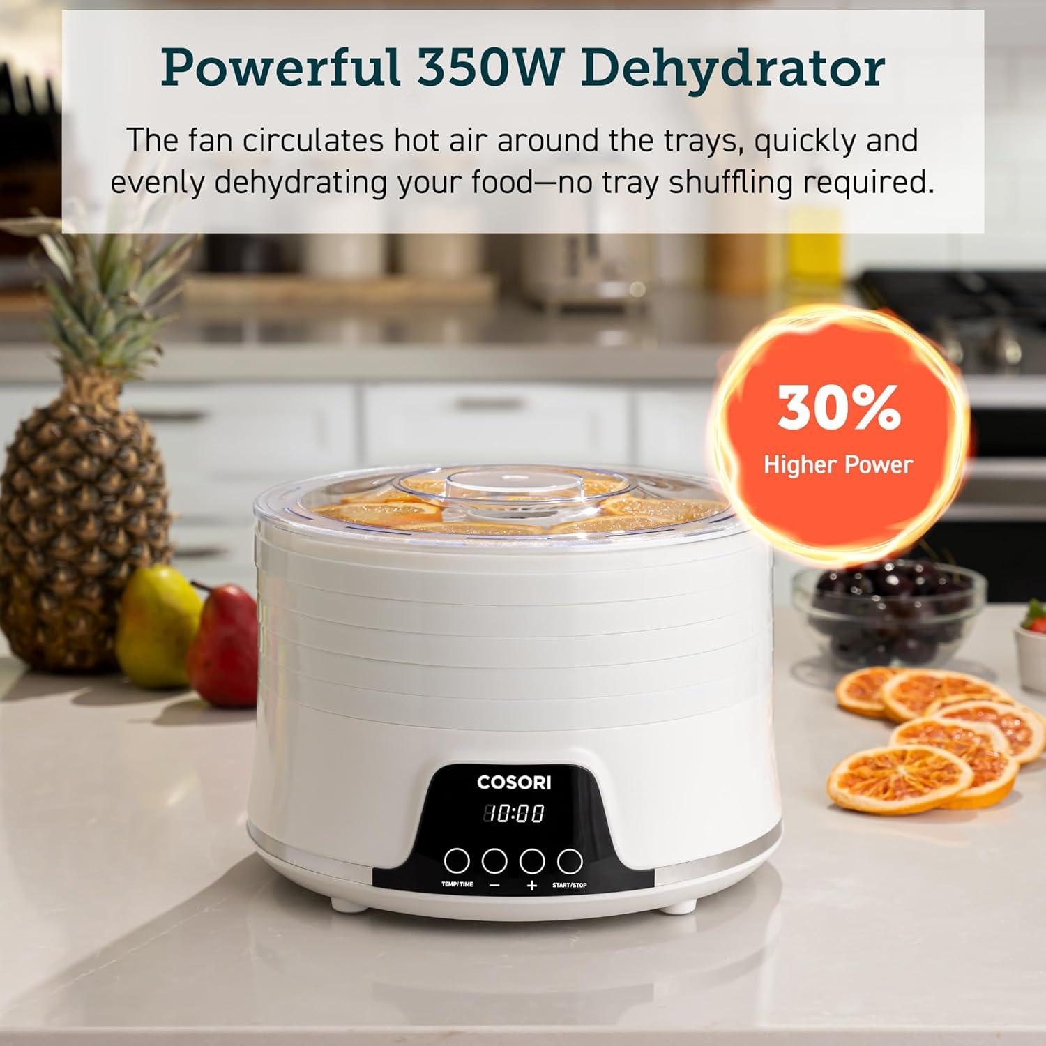 imageCOSORI Food Dehydrator Machine for Jerky 5 Trays with 165F Temperature Control and 48H Timer 350W Dryer for Fruit Herbs Meat Veggies and Dog Treats 50Recipes Book IncludedWhite