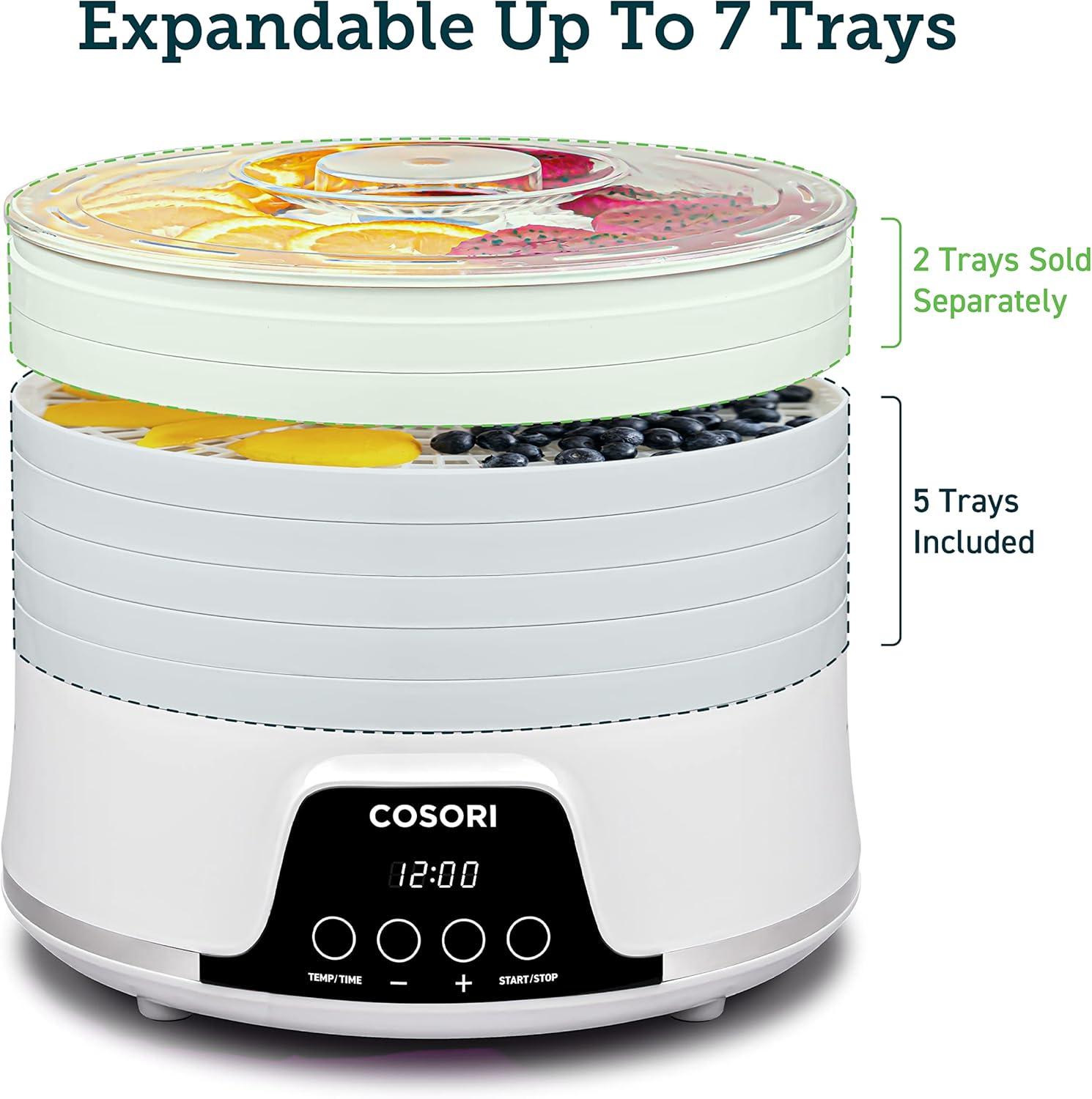 imageCOSORI Food Dehydrator Machine for Jerky 5 Trays with 165F Temperature Control and 48H Timer 350W Dryer for Fruit Herbs Meat Veggies and Dog Treats 50Recipes Book IncludedWhite