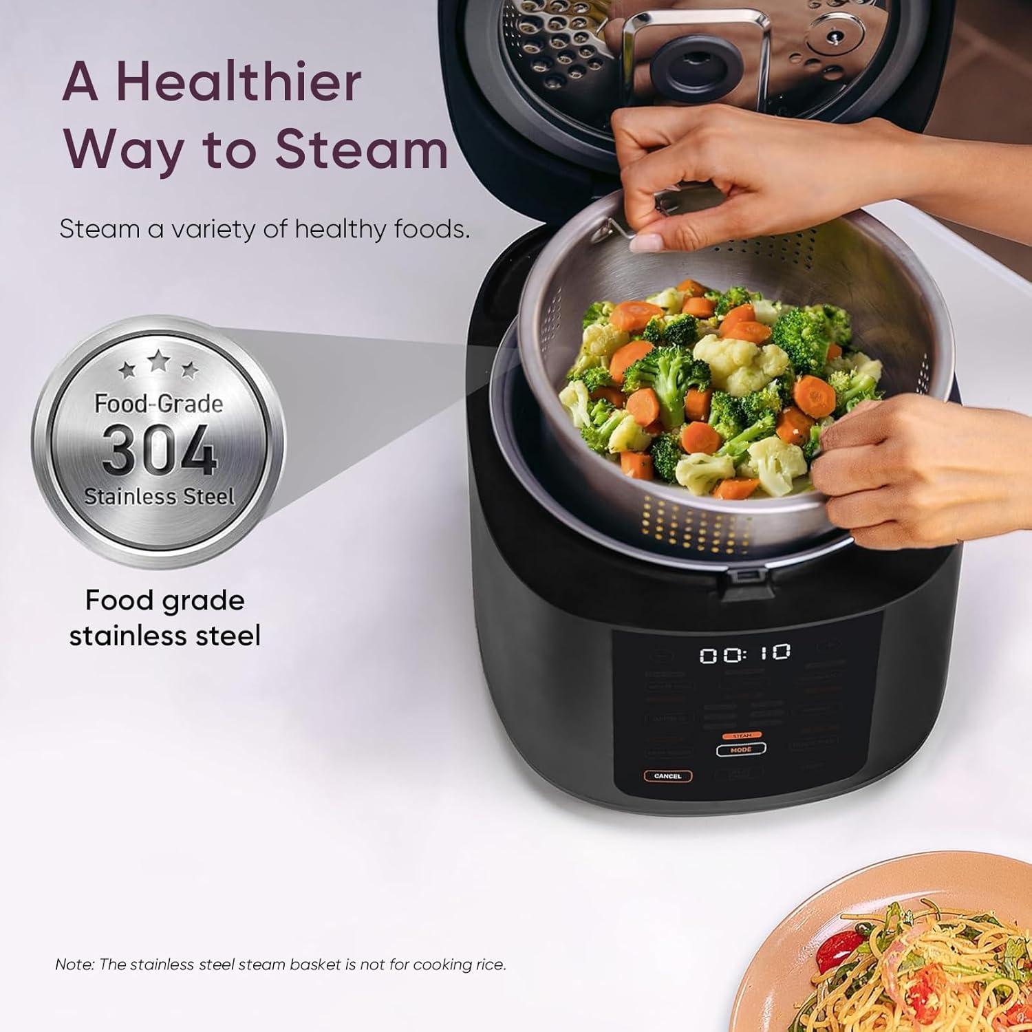 imageCOSORI Rice Cooker 10 Cup 24h Keep Warm Nonstick Ceramic Inner Pot 18 Functions Fuzzy Logic Rice Maker with Stainless Steel Steamer Basket Saut Slow Cooker BlackRice Cooker
