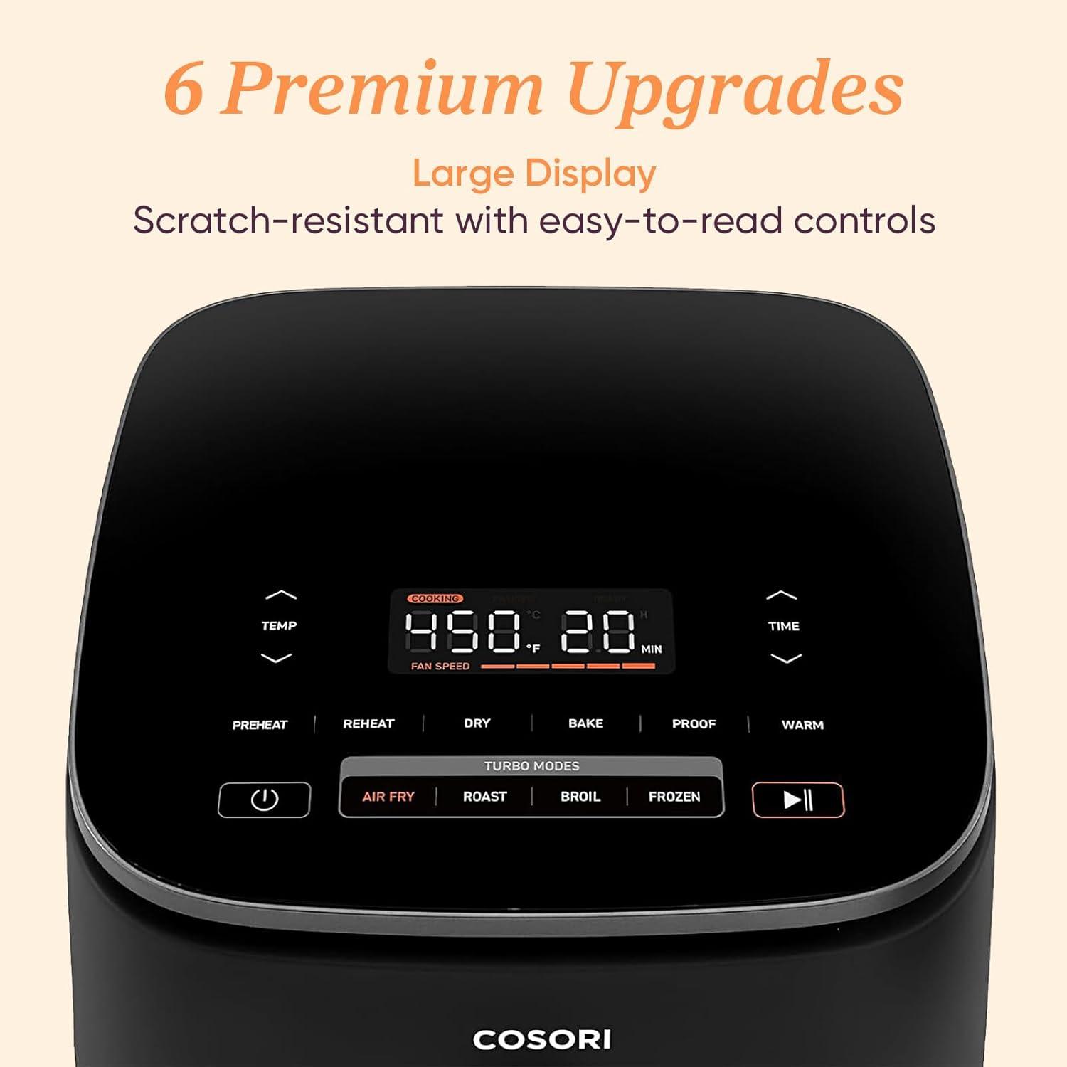 imageCosori 9in1 TurboBlaze Air Fryer 6 Qt Premium Ceramic Coating 90450F Precise Heating for Even Results Air Fry Roast Bake Broil Dry Frozen Proof Reheat Keep Warm 120VDark Gray