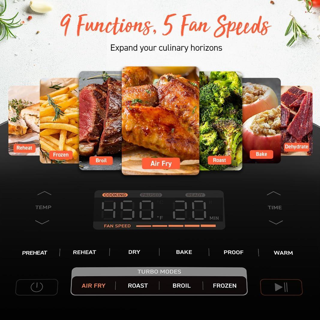 imageCosori 9in1 TurboBlaze Air Fryer 6 Qt Premium Ceramic Coating 90450F Precise Heating for Even Results Air Fry Roast Bake Broil Dry Frozen Proof Reheat Keep Warm 120VLight Gray