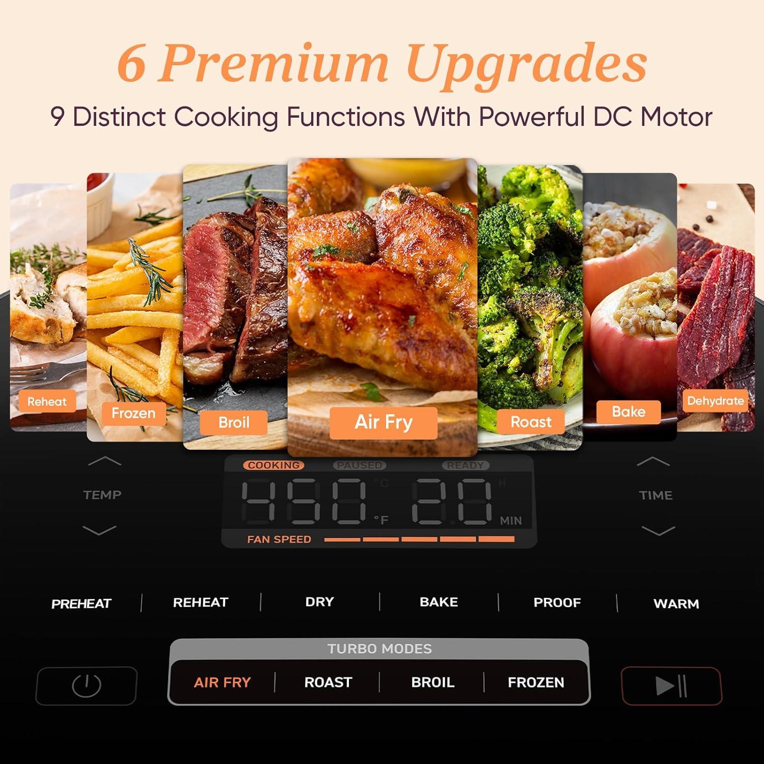 imageCosori 9in1 TurboBlaze Air Fryer 6 Qt Premium Ceramic Coating 90450F Precise Heating for Even Results Air Fry Roast Bake Broil Dry Frozen Proof Reheat Keep Warm 120VDark Gray