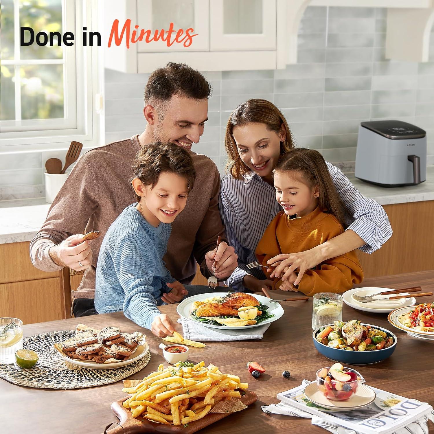 imageCosori 9in1 TurboBlaze Air Fryer 6 Qt Premium Ceramic Coating 90450F Precise Heating for Even Results Air Fry Roast Bake Broil Dry Frozen Proof Reheat Keep Warm 120VLight Gray