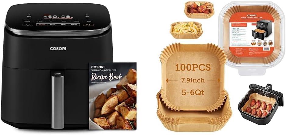 imageCosori 9in1 TurboBlaze Air Fryer 6 Qt Premium Ceramic Coating 90450F Precise Heating for Even Results Air Fry Roast Bake Broil Dry Frozen Proof Reheat Keep Warm 120VDark Gray