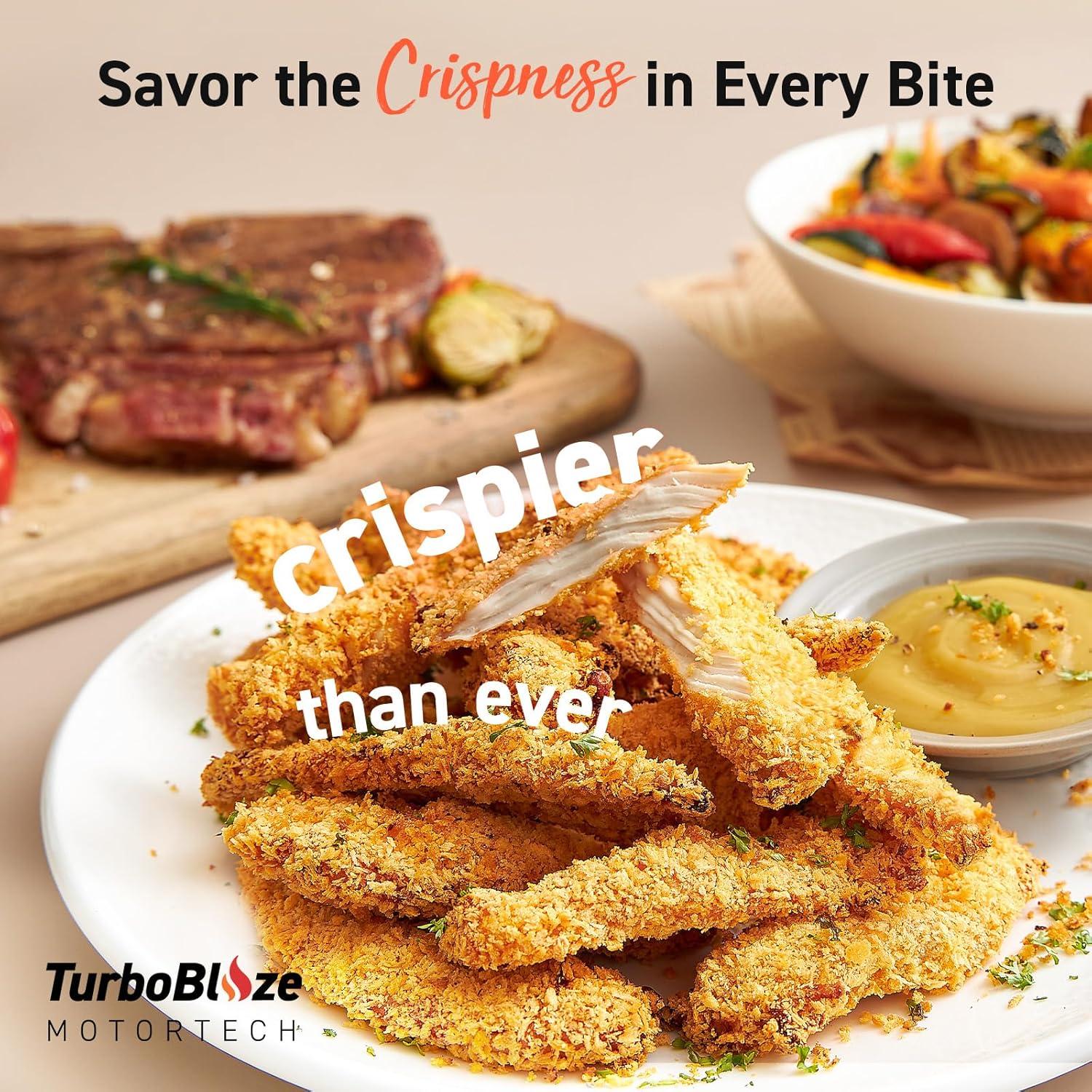 imageCosori 9in1 TurboBlaze Air Fryer 6 Qt Premium Ceramic Coating 90450F Precise Heating for Even Results Air Fry Roast Bake Broil Dry Frozen Proof Reheat Keep Warm 120VLight Gray