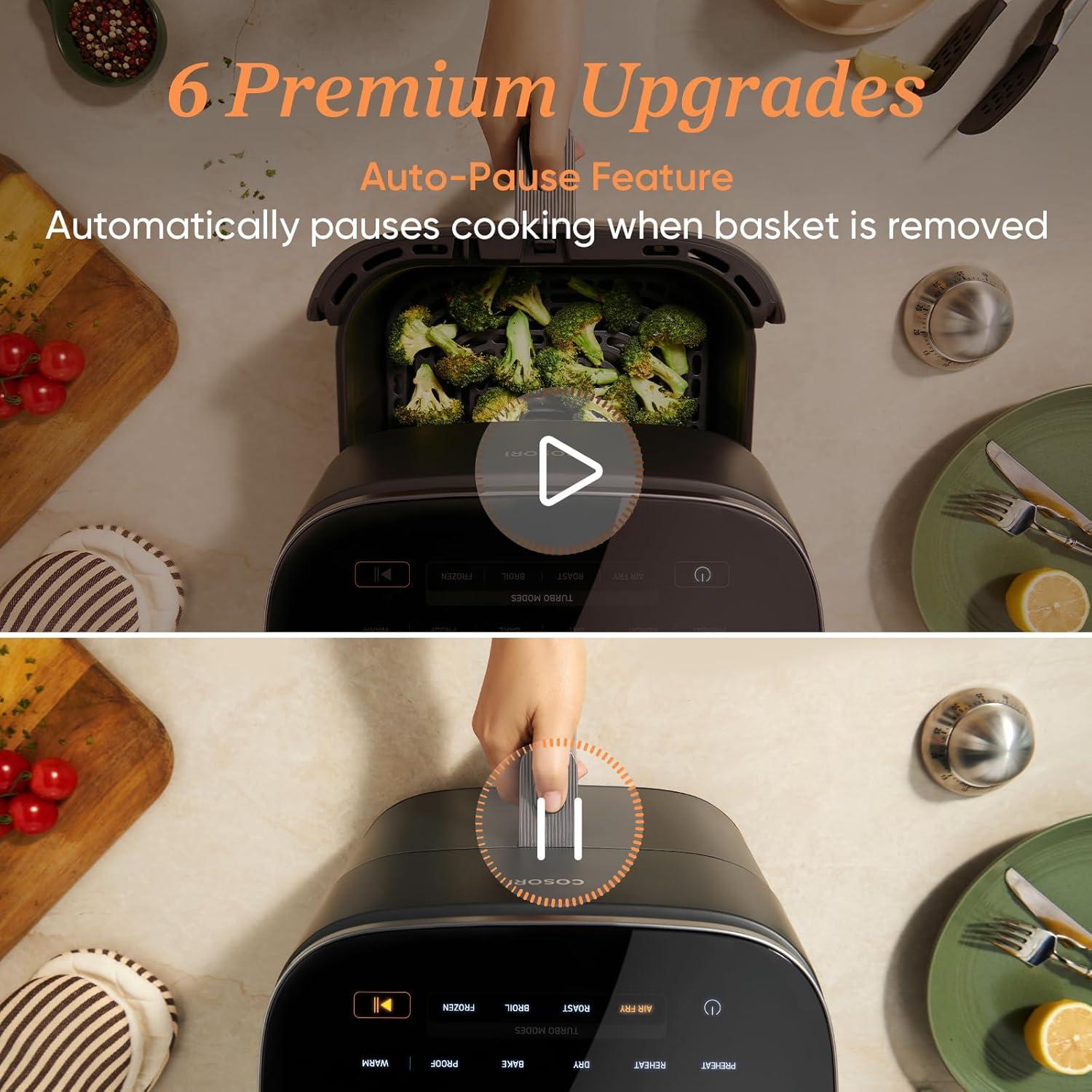imageCosori 9in1 TurboBlaze Air Fryer 6 Qt Premium Ceramic Coating 90450F Precise Heating for Even Results Air Fry Roast Bake Broil Dry Frozen Proof Reheat Keep Warm 120VDark Gray