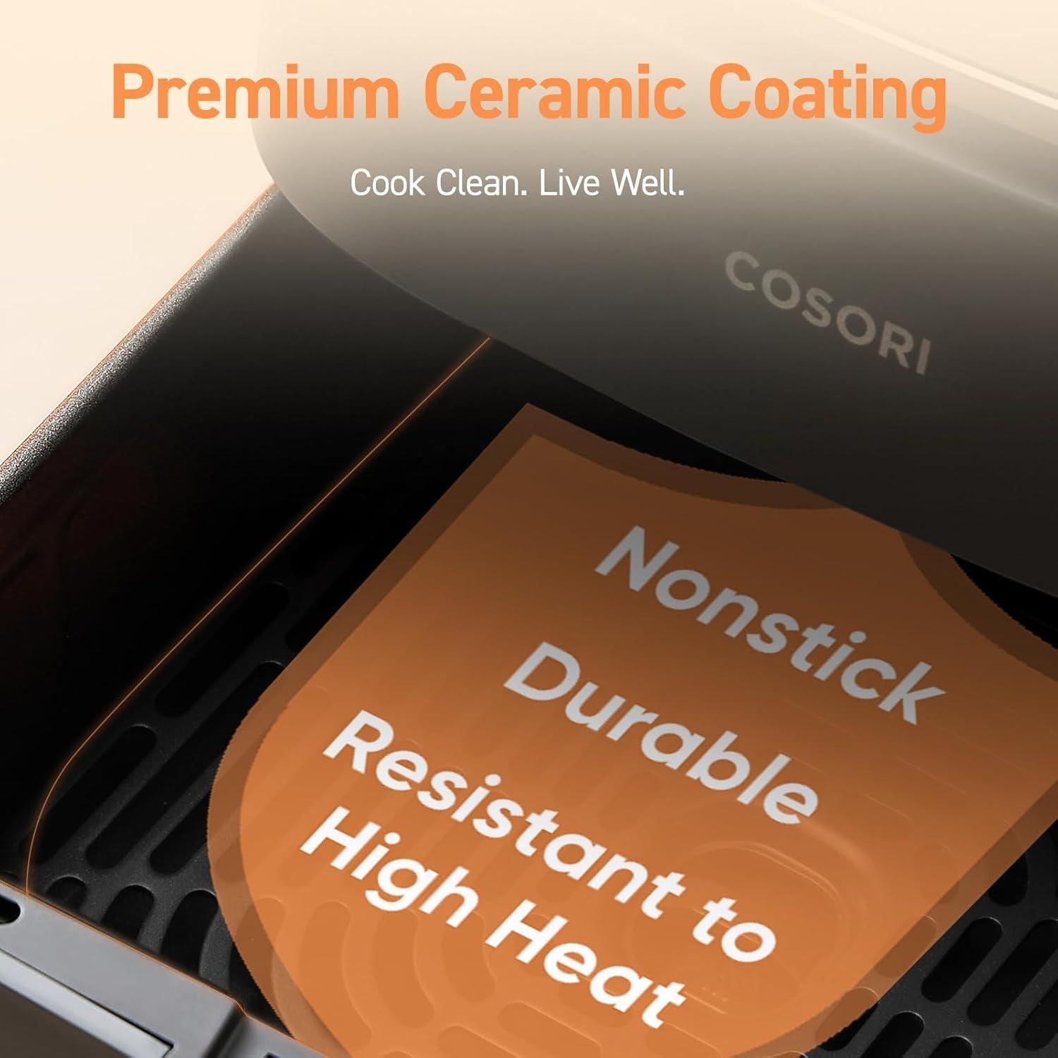 imageCosori 9in1 TurboBlaze Air Fryer 6 Qt Premium Ceramic Coating 90450F Precise Heating for Even Results Air Fry Roast Bake Broil Dry Frozen Proof Reheat Keep Warm 120VLight Gray