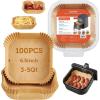 imageCOSORI Air Fryer Liners 100 PCS Square Disposable Paper Liners NonStick Silicone Oil Coating Little to No Cleaning 79quot Unbleached Food Grade Resistant to 465F Thickened Not Easy to BreakBrown