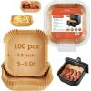 imageCOSORI Air Fryer Liners 100 PCS Square Disposable Paper Liners NonStick Silicone Oil Coating Little to No Cleaning 79quot Unbleached Food Grade Resistant to 465F Thickened Not Easy to BreakWood
