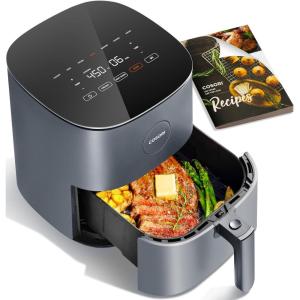 imageCOSORI Air Fryer Pro 9in1 Compact 5QT 450 Half Time ampamp ChefGrade Cook OneWipe Clean Glass Panel 130 InApp Recipes with Nutritional Info Nonstick ampamp DishwasherSafe Basket Ceramic GrayGray