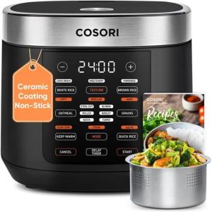 imageCOSORI Rice Cooker 10 Cup 24h Keep Warm Nonstick Ceramic Inner Pot 18 Functions Fuzzy Logic Rice Maker with Stainless Steel Steamer Basket Saut Slow Cooker BlackRice Cooker