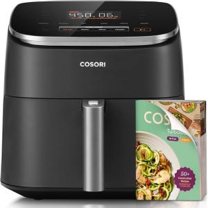 imageCosori 9in1 TurboBlaze Air Fryer 6 Qt Premium Ceramic Coating 90450F Precise Heating for Even Results Air Fry Roast Bake Broil Dry Frozen Proof Reheat Keep Warm 120VDark Gray