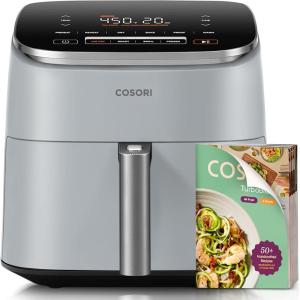 imageCosori 9in1 TurboBlaze Air Fryer 6 Qt Premium Ceramic Coating 90450F Precise Heating for Even Results Air Fry Roast Bake Broil Dry Frozen Proof Reheat Keep Warm 120VLight Gray