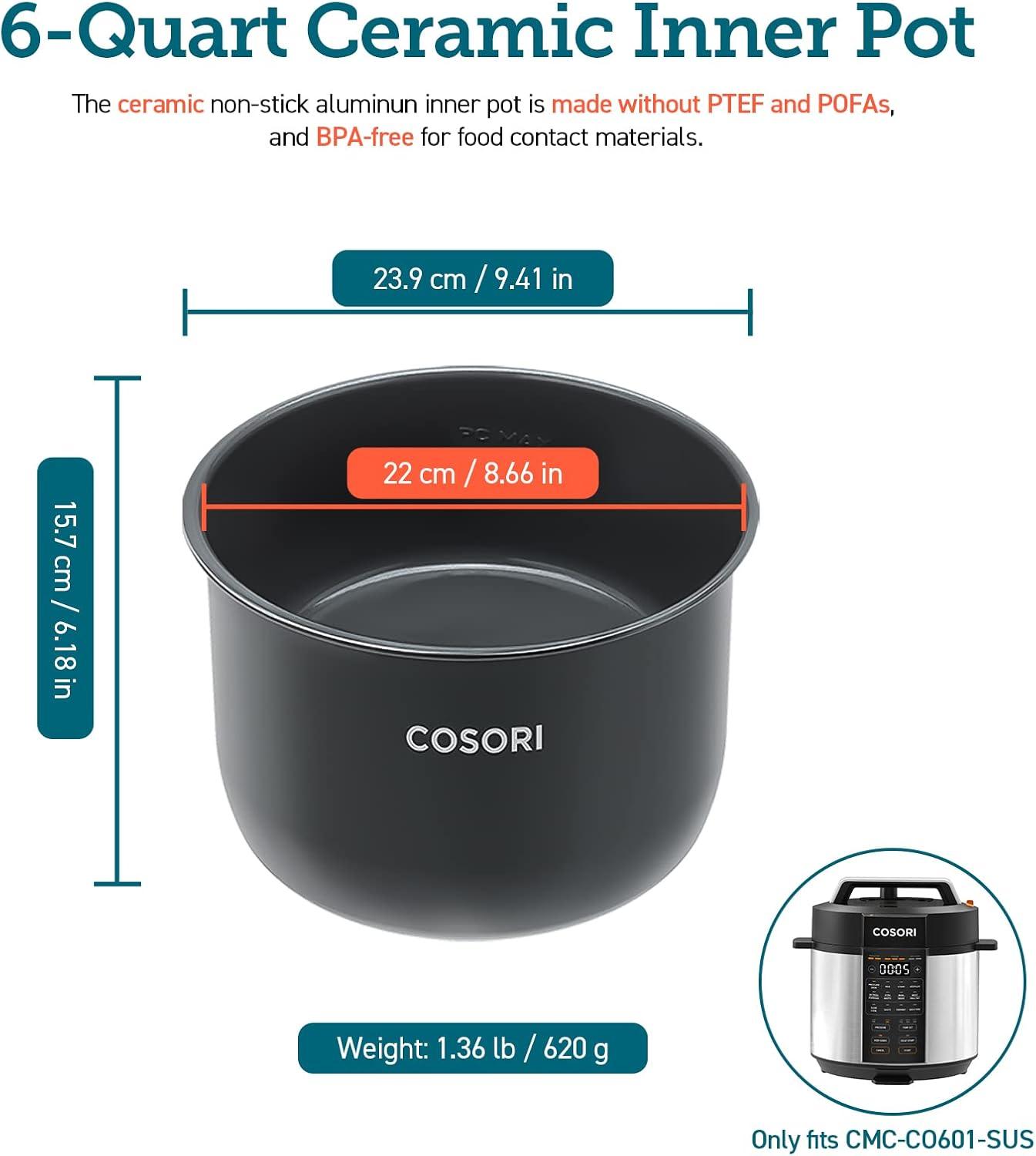 imageCOSORI Pressure Cooker Inner Pot Compatible with CMCCO601SUS Only Ceramic BPAFree NonStick CRPCO601IPSUS