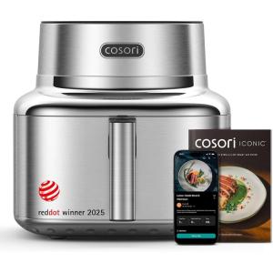 imageCosori Air Fryer 68Qt 12 OneTouch Functions Dual Heating Elements for Even Cooking CeramicCoated Nonstick Basket DishwasherSafe 1750W Family Size for 46 GrayStainless Steel