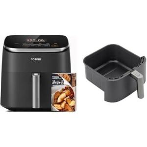 imageCosori Air Fryer 68Qt 12 OneTouch Functions Dual Heating Elements for Even Cooking CeramicCoated Nonstick Basket DishwasherSafe 1750W Family Size for 46 GrayDark Gray