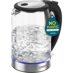 imageCosori Electric Kettle No Plastic Contact With Water Wide Mouth For Easy Cleaning Auto Shut Off 17L Tea Kettle amp Hot Water Boiler Water Heater amp Teapot Borosilicate Glass White 1500WBlack