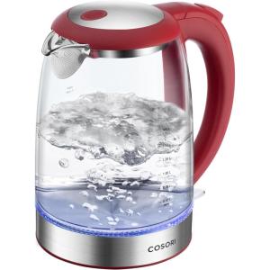 imageCosori Electric Kettle No Plastic Contact With Water Wide Mouth For Easy Cleaning Auto Shut Off 17L Tea Kettle amp Hot Water Boiler Water Heater amp Teapot Borosilicate Glass White 1500WRuby Red