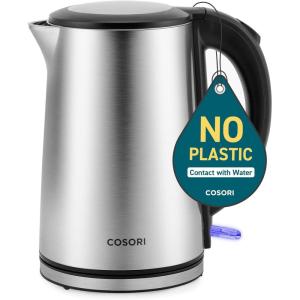 imageCosori Electric Kettle PlasticFree Interior Easy to Clean Automatic Shut Off amp BoilDry Protection Stainless Steel Tea Kettle Hot Water Boiler amp Heater 17L 1500WStainless Steel 15L